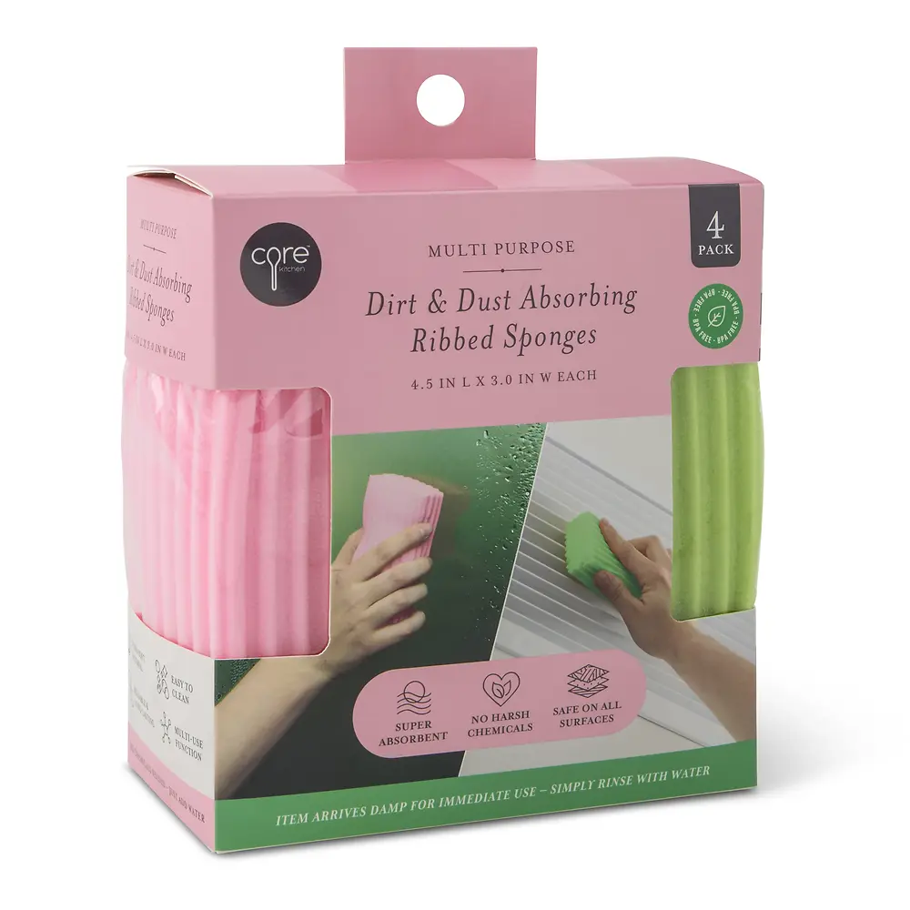 Dirt and Dust Ribbed Sponge Pink - 4 Pack