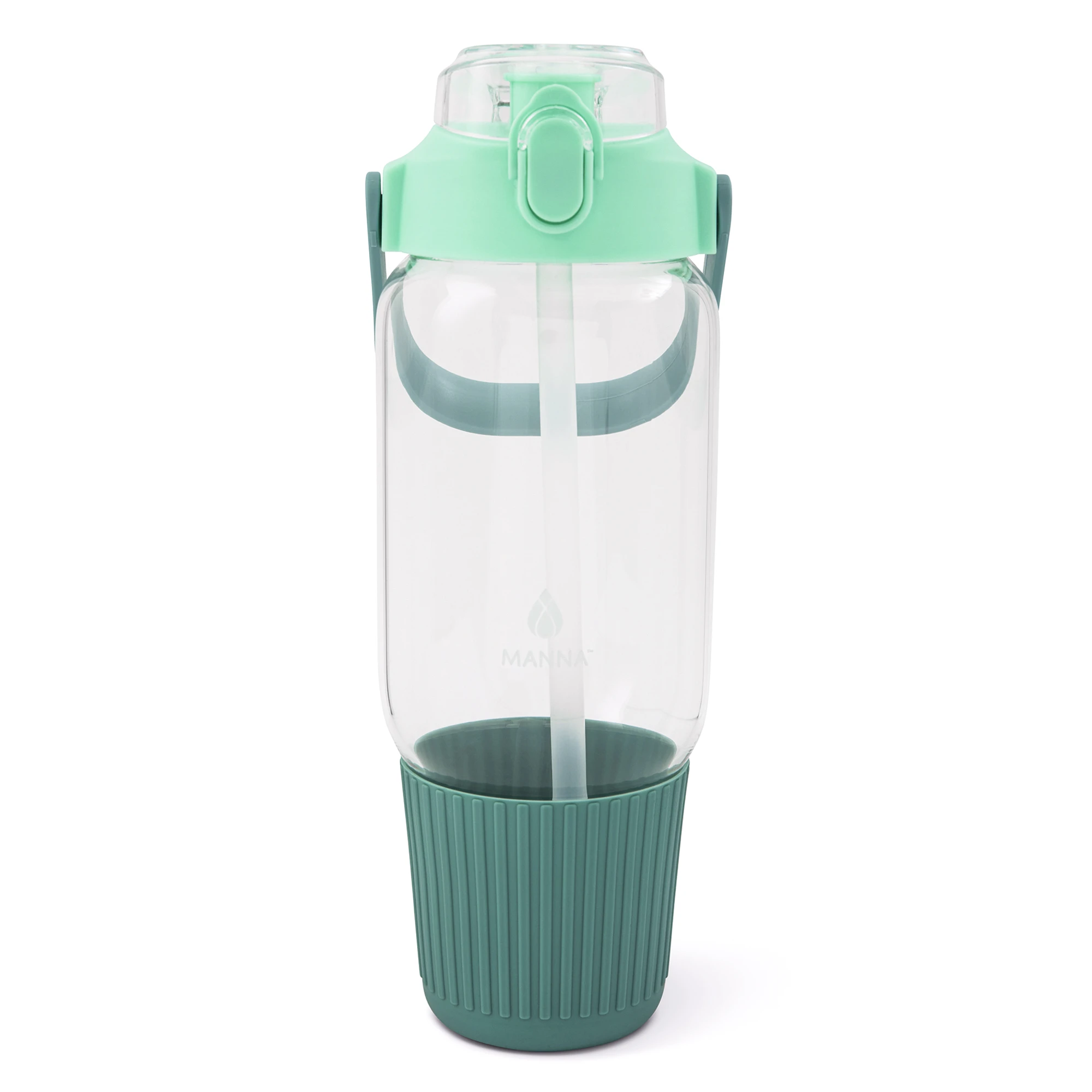 Glass Bottle Tumbler With Ribbed Green Bottom - 40.5 Oz