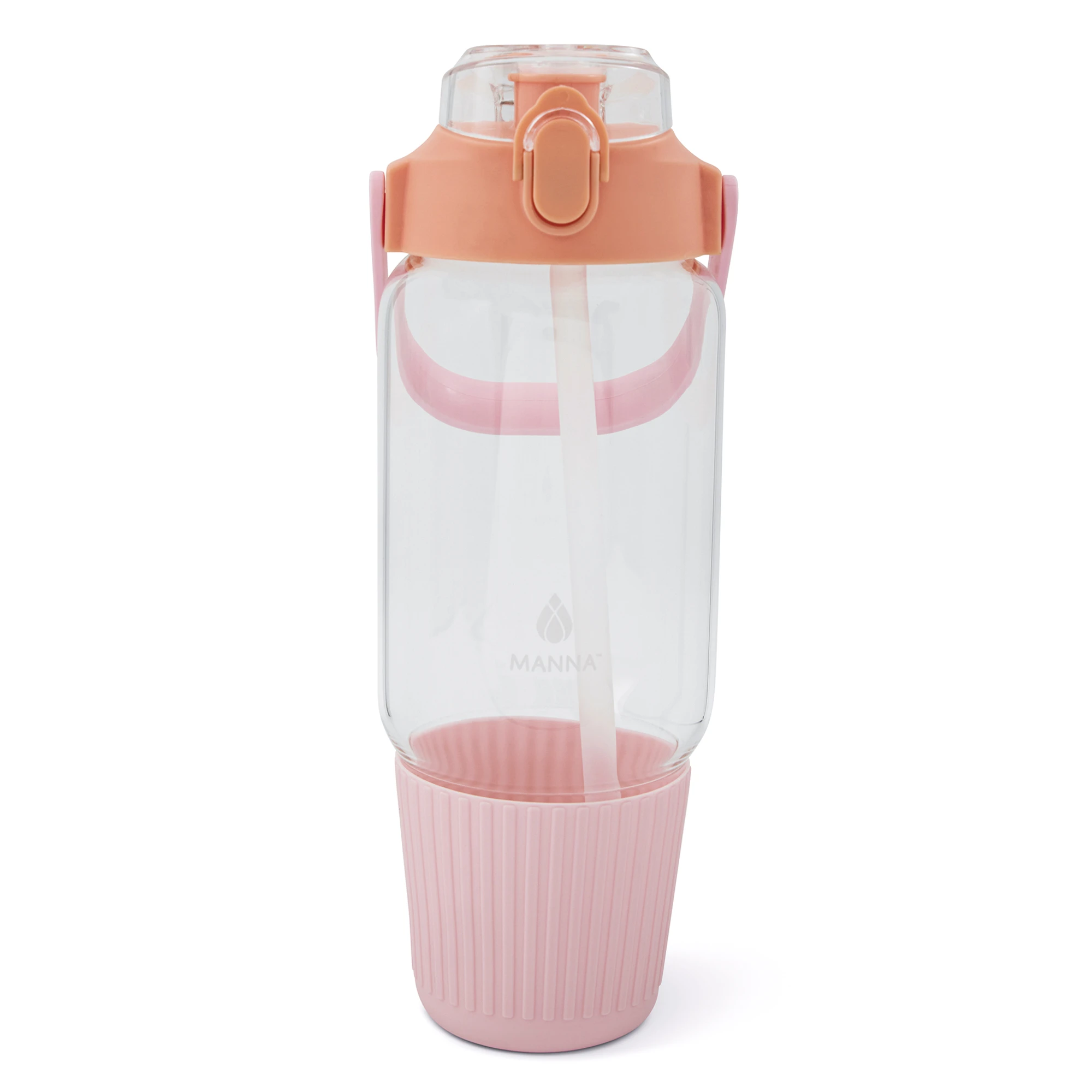 Glass Bottle Tumbler With Ribbed Peach Design - 40.5 Oz