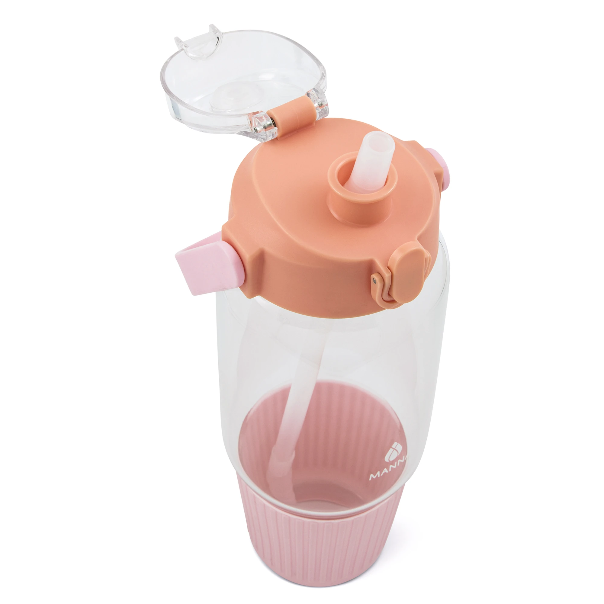Glass Bottle Tumbler With Ribbed Peach Design - 40.5 Oz