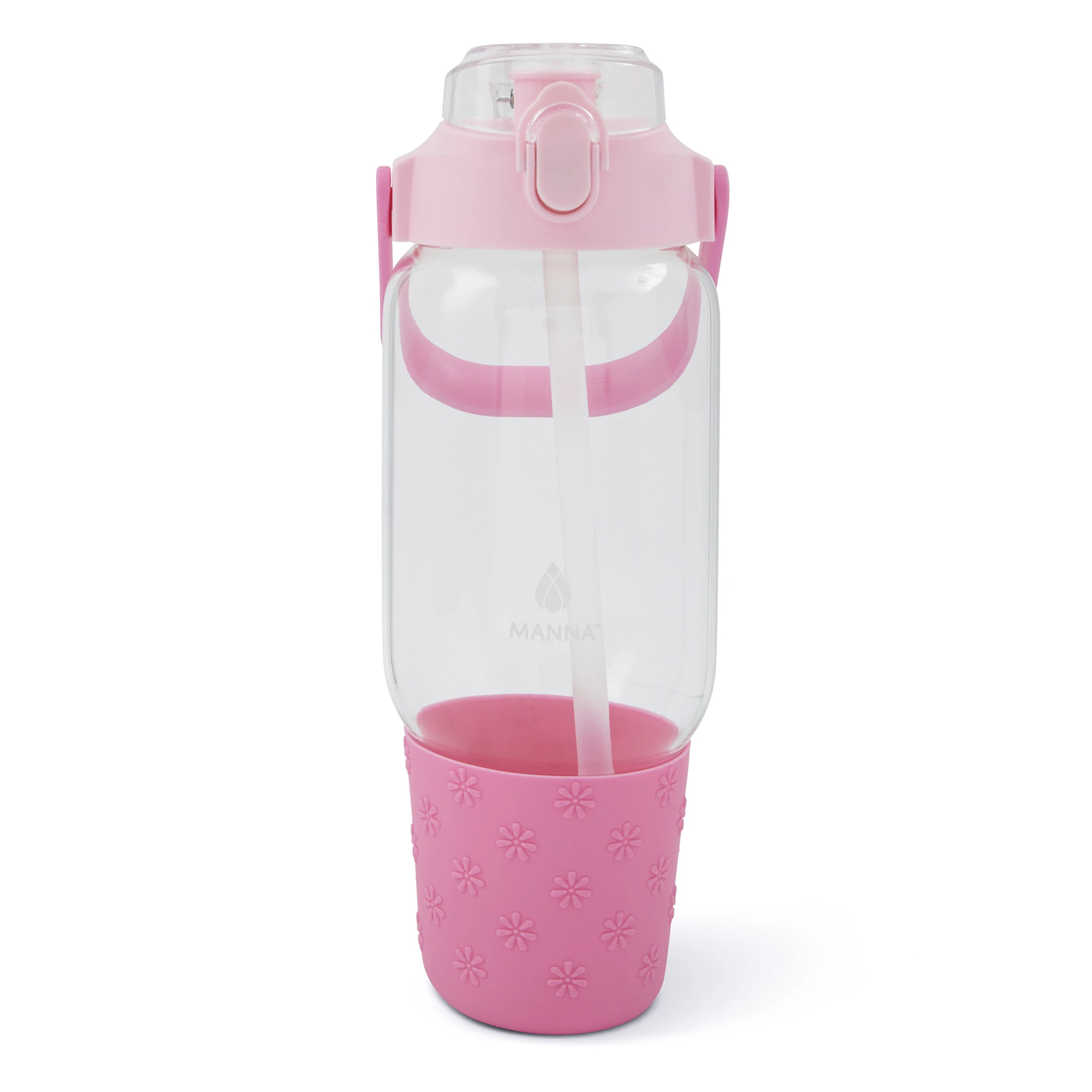 Glass Bottle Tumbler With Pink Flora Design - 40.5 Oz