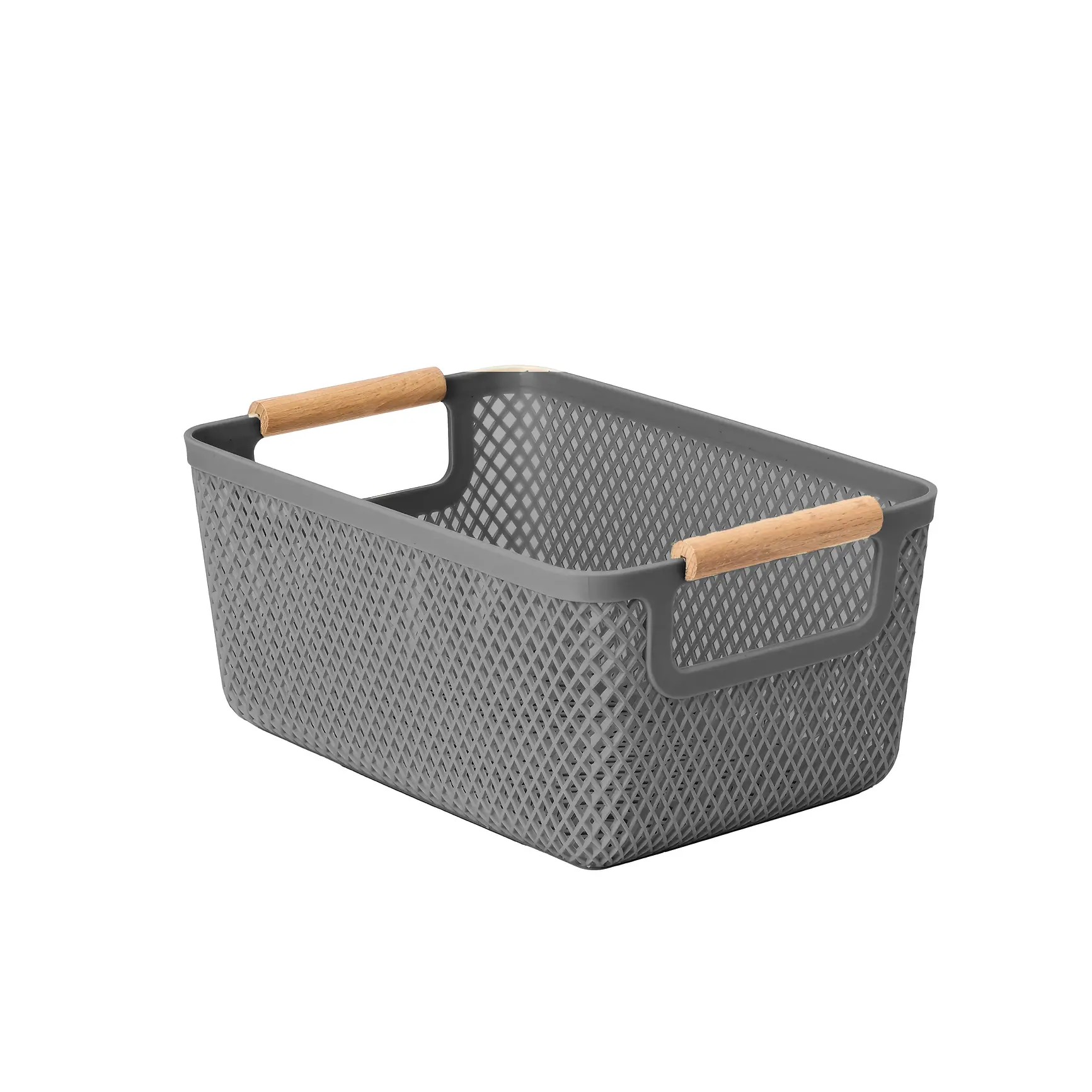 Small Polypropylene Mesh Baskets with Wooden Handle - 2 Pack 