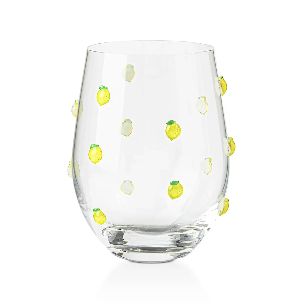 Icon Stemless Glass Lemon Printed Design - 17.5 Ounce