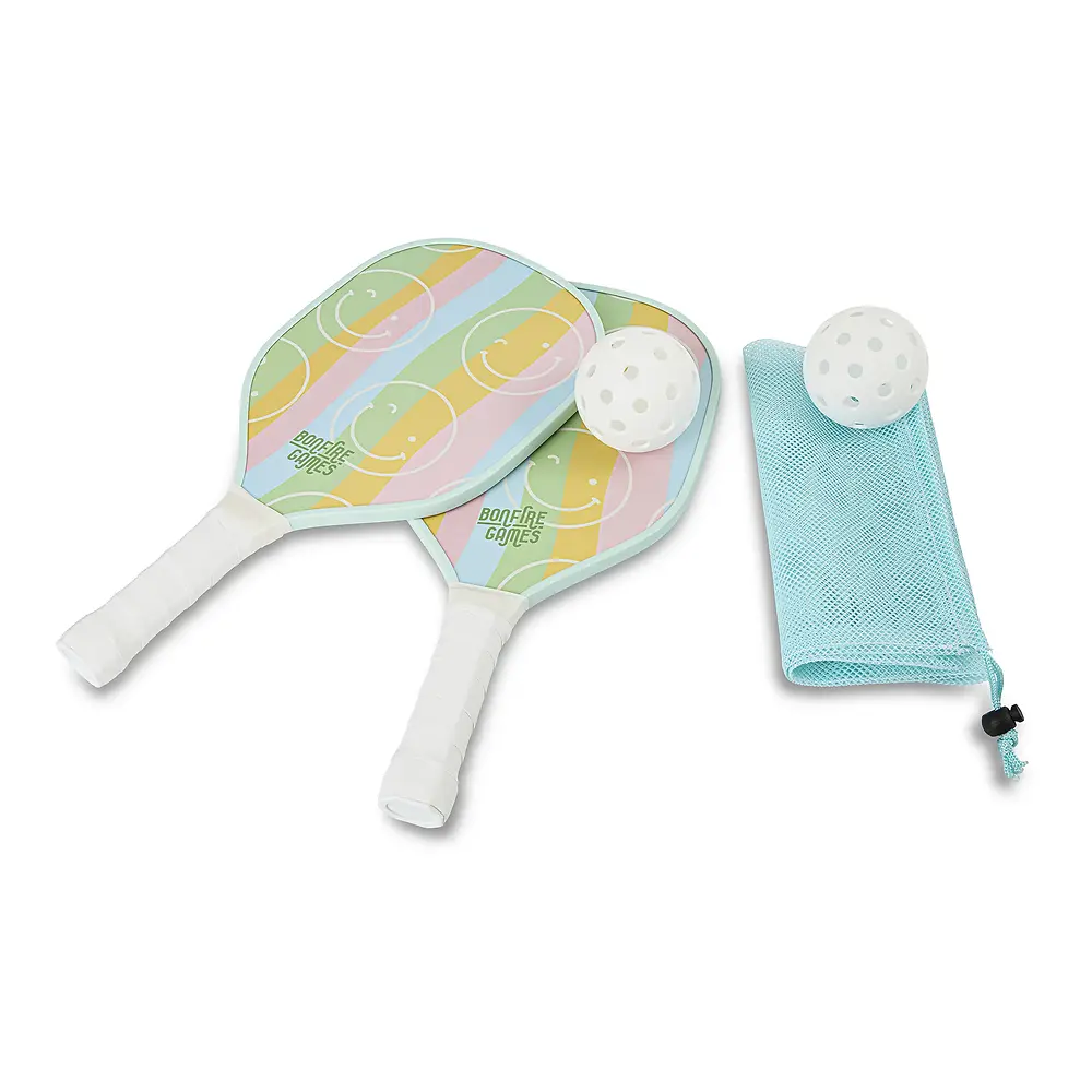 Wood Pickleball Set With Smiley Face Design