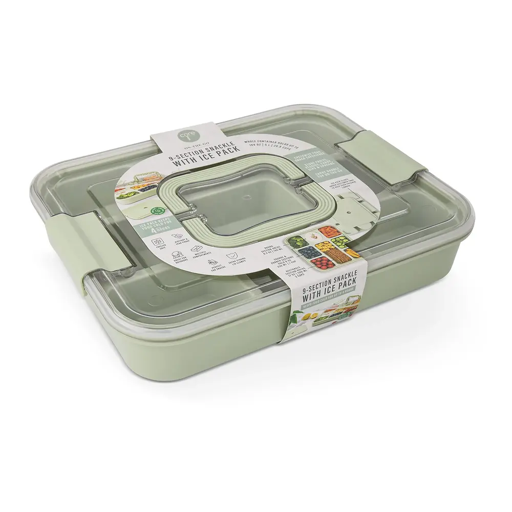 Snackle Box With 9-Sections And Ice Pack – Green