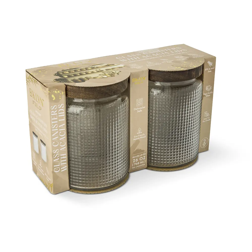 Studded Glass Canisters with 2 Pack Acacia Lids - 768 Milliliters