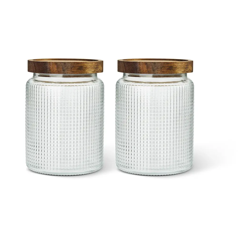 Studded Glass Canisters with 2 Pack Acacia Lids - 768 Milliliters