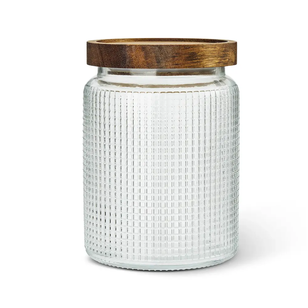 Studded Glass Canisters with 2 Pack Acacia Lids - 768 Milliliters