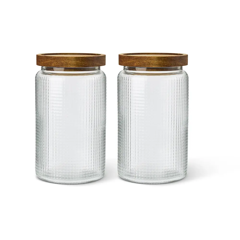 Studded Glass Canisters 2 Pack with Acacia Lids - 1 Liter