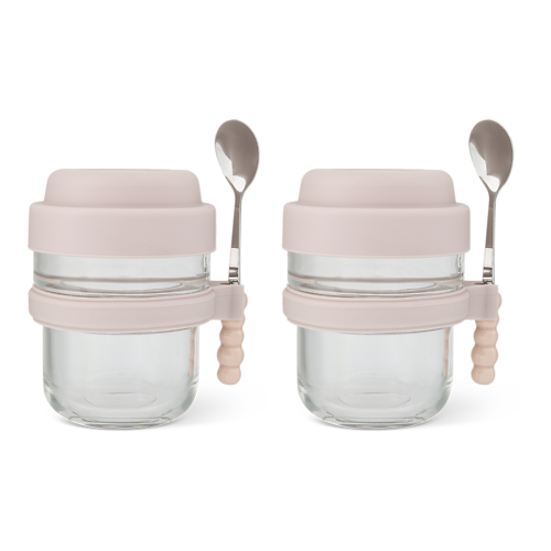 Glass Breakfast Cup 2 Pack  with Stainless Steel Spoon - 1.8 cups