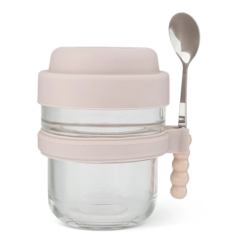 Glass Breakfast Cup 2 Pack  with Stainless Steel Spoon - 1.8 cups