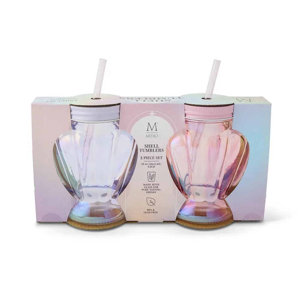Shell Tumbler 2 Piece Set Pink and Purple – 18 Ounce