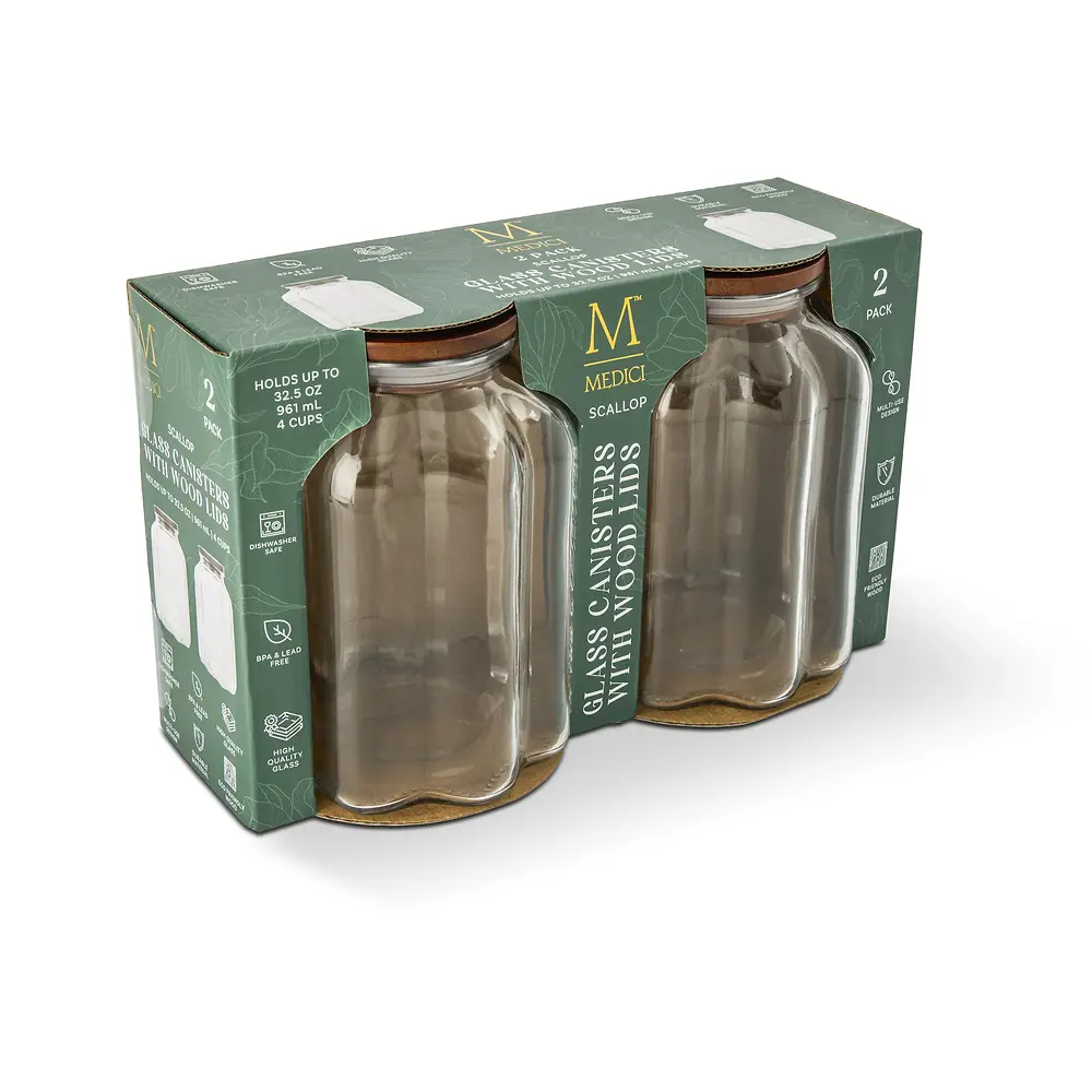 Scallop 2 Pack Canisters With Wooden Lids - 4 Cups 
