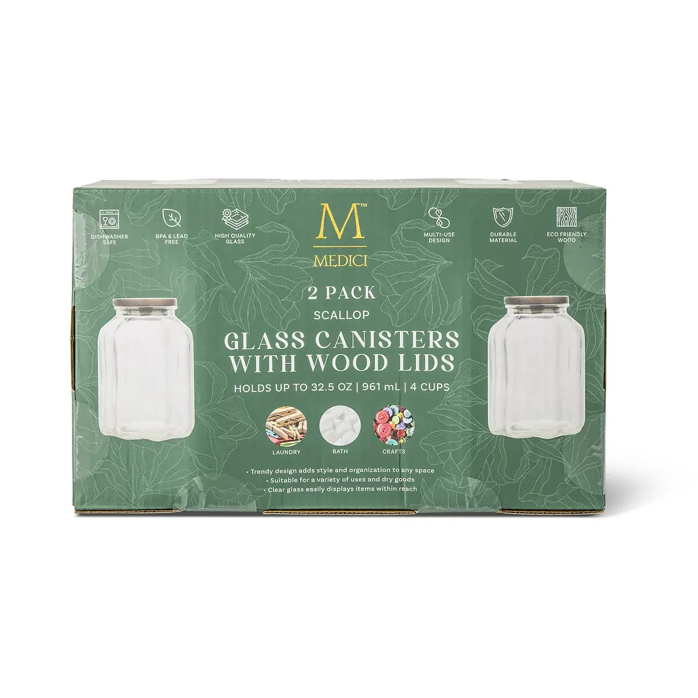 Scallop 2 Pack Canisters With Wooden Lids - 4 Cups 