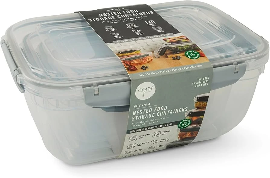 Nested Food Storage Containers – 8-Piece Set with 4 Airtight Locking Lids