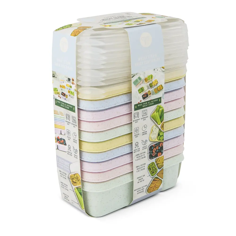2 Section Wheat Straw Snack Containers - 10 Pack 
