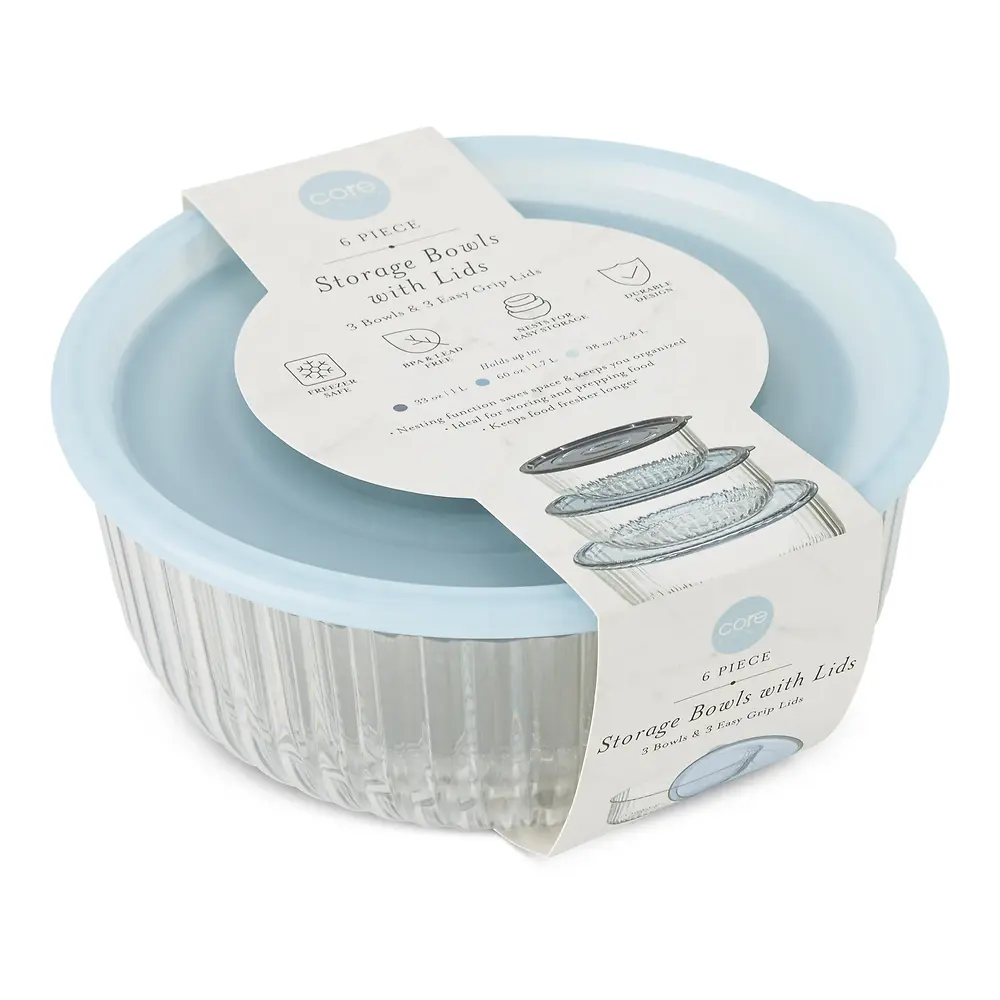 Clear Ribbed Storage Bowl 6 Piece Set – 33 Ounce