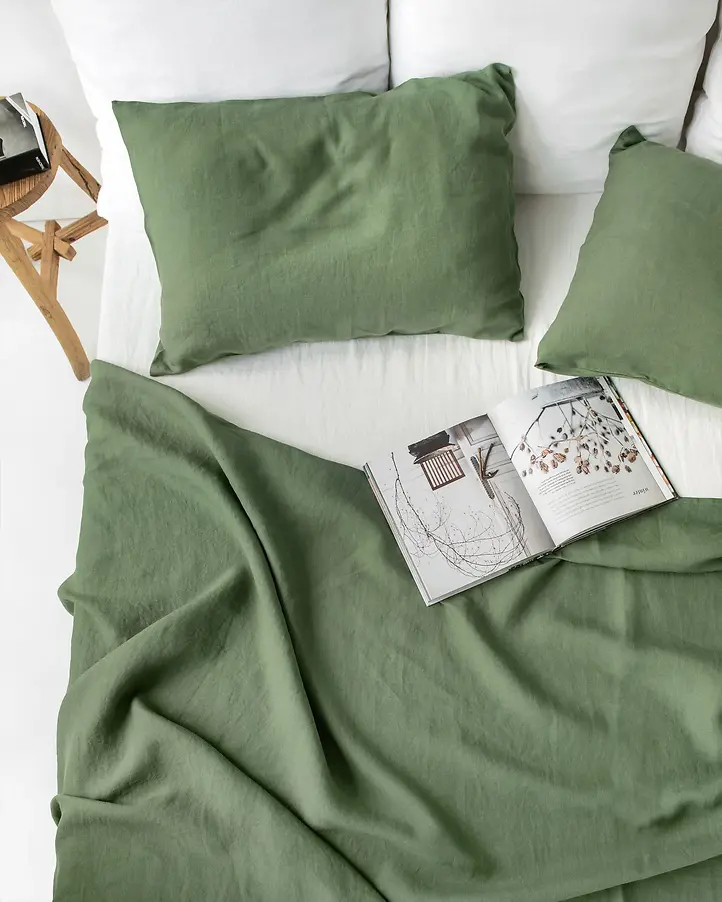 Texas Linen Organic Print Light Green Bedding - 4 Piece Set