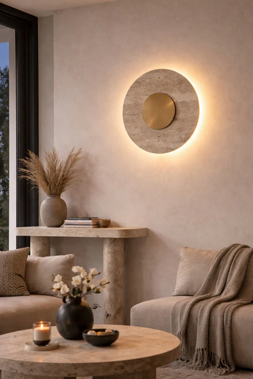 LED Decorative Wall Lamp Brass and Travertine Finish – 14 Watt 