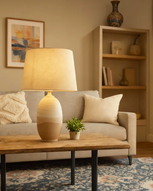 Decorative Table Lamp White Cream Ceramic Finish – 1 × E27 – 40 Watt