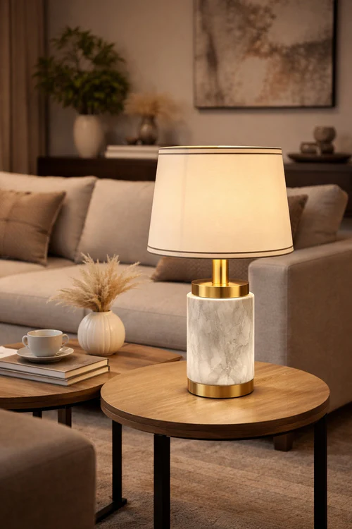 Decorative Table Lamp White Beige Metal Finish – 1 × E27 – 40 Watt 