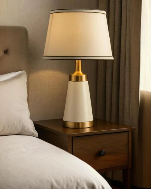 Decorative Table Lamp Beige White Metal Finish – 1 × E27 – 40 Watt