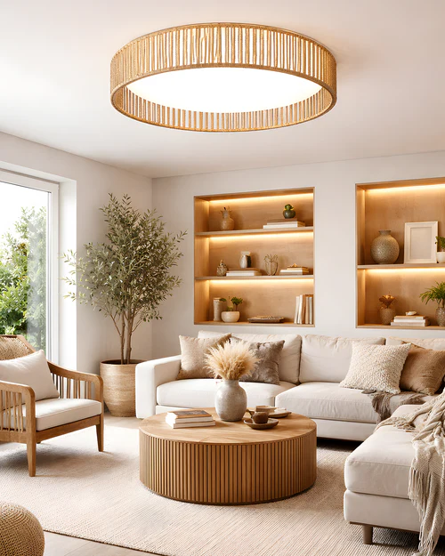 LED Ceiling Lamp Light Wood And Acrylic Rattan Finish – 30 Watt