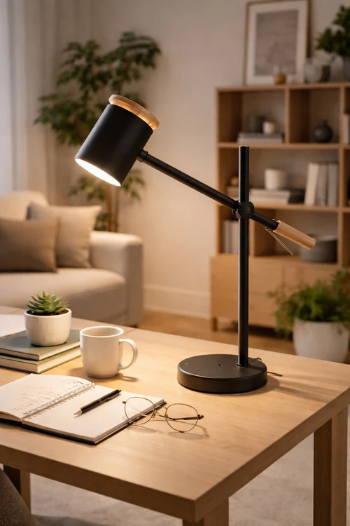 Decorative Desk Table Lamp Black Wood And Metal Finish – 1 × GU10 – 20 Watt