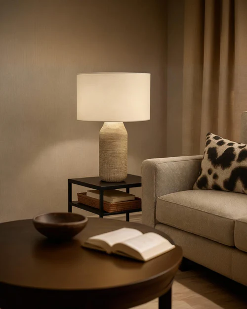 Decorative Table Lamp White Gray Ceramic Finish – 1 × E27 – 40 Watt 