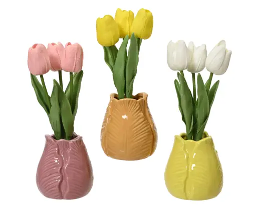 Artificial Tulip Flowers in Vase EVA Material – Assorted Colours