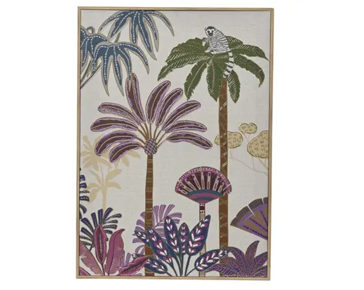 Wall Decoration Canvas Metallic Foil Palm Tree Natural Colour Frame – Multicolour