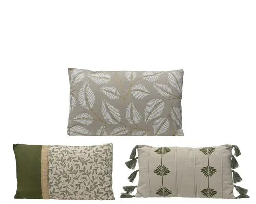 Rectangle Cushion Polyester and Cotton Leaf Print – Assorted Designs – Beige Multicolour