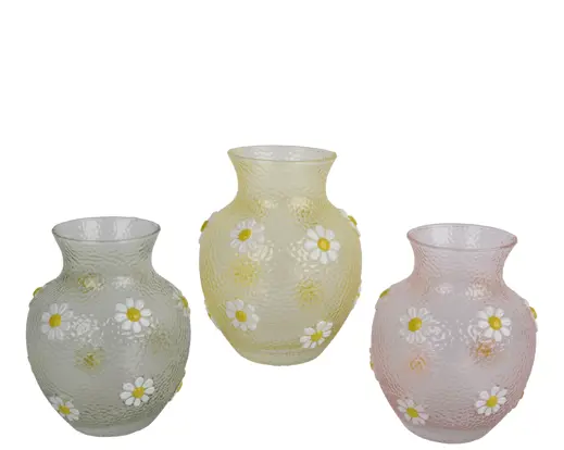 Glass Vase Transparent with White Flowers – Assorted Colours