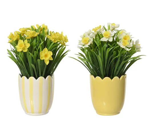 Artificial Daffodil Flower in Pot Polyester – Yellow And White
