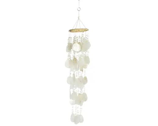 Wind Chime Shell with Rattan – White