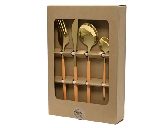 Cutlery Set Stainless Steel - Orange And Gold