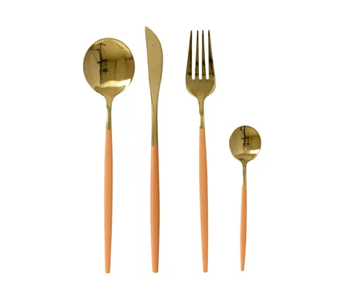 Cutlery Set Stainless Steel - Orange And Gold