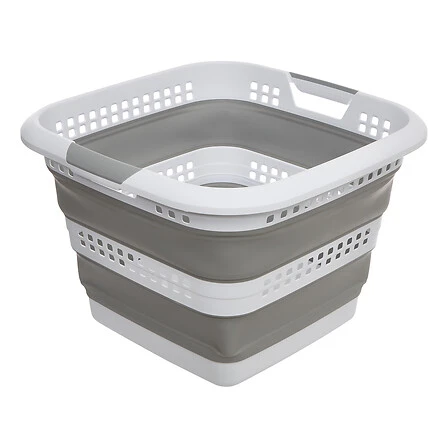 Extendable Laundry Basket - 40 Litres - White and Grey