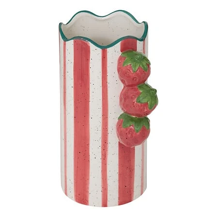 Vase Fruity Striped Ceramic Strawberry - Height 23 Centimeter