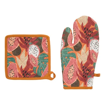 Glove and Pot Holder Tropical Printed Cotton