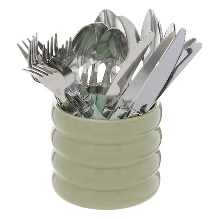 Elsa Plastic Cutlery with Green Dolomite Rack - 24 Pieces Set