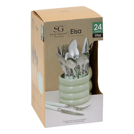 Elsa Plastic Cutlery with Green Dolomite Rack - 24 Pieces Set