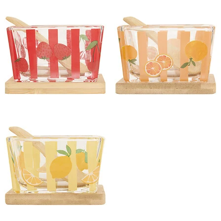 Fruity Tapas Verrine Glass Set with Spoon And Bamboo Tray