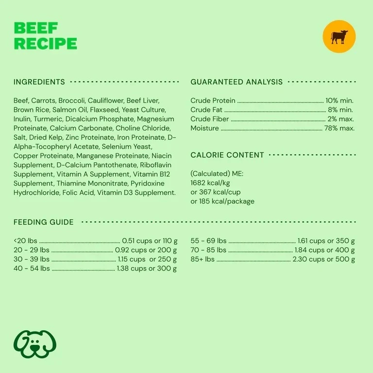 Beef Recipe Gently Cooked Frozen Fresh Dog Food 8.82 oz