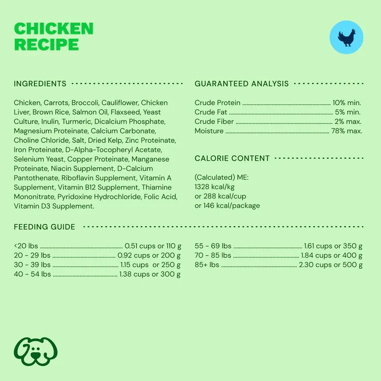 Chicken Recipe Gently Cooked Frozen Fresh Dog Food 8.82 oz