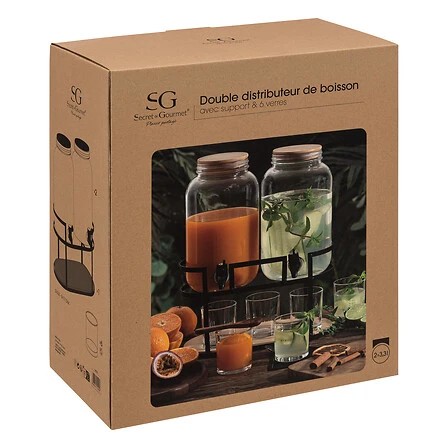 SECRET DE GOURMET SET OF 2 DRINK DISPENSERS WITH 6 GLASSES