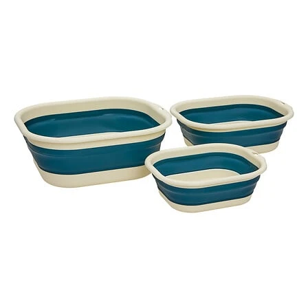 5FIVE SET OF 3 RETRACTABLE BASINS 3L, 5L & 10L. ASSORTED COLOURS
