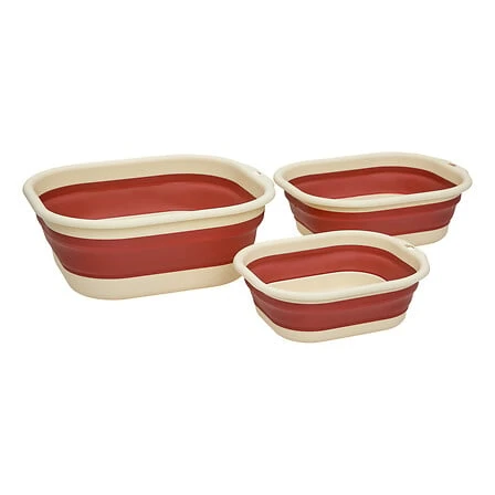 5FIVE SET OF 3 RETRACTABLE BASINS 3L, 5L & 10L. ASSORTED COLOURS