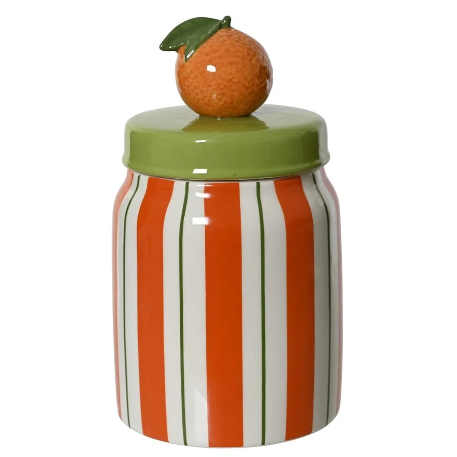 DECORIS STRIPED ORANGE DOLOMITE DECORATIVE GLAZED JAR