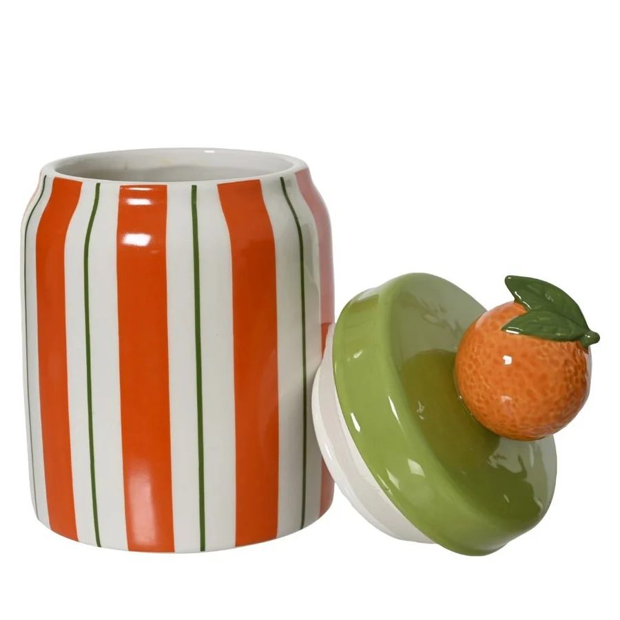 DECORIS STRIPED ORANGE DOLOMITE DECORATIVE GLAZED JAR